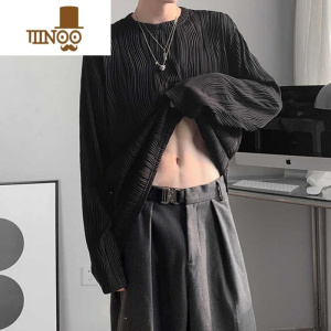 YANXU褶皱肌理打底衫oversize长袖t恤男潮牌西装内搭感纯欲风男装