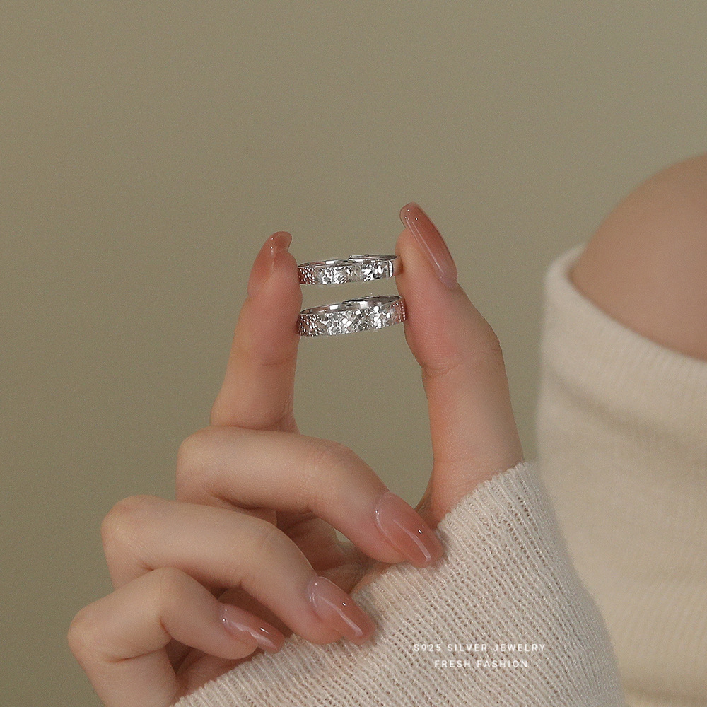 抖音同款碎冰冰情侣戒指极简百搭指环时尚s925纯银对戒情人节礼物送女朋友老婆情人节七夕生日礼物