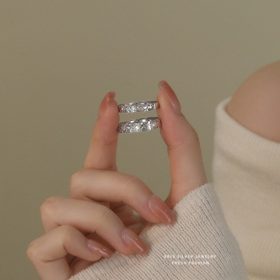 抖音同款碎冰冰情侣戒指极简百搭指环时尚s925纯银对戒情人节礼物送女朋友老婆情人节七夕生日礼物