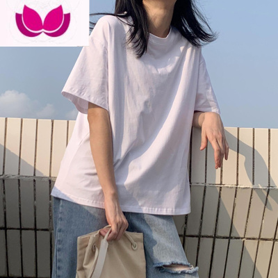 七斓纯白短袖t恤韩版宽松落肩半袖夏季新款纯色港风少女休闲上衣