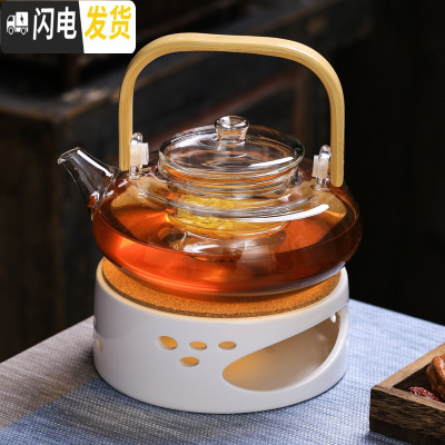 三维工匠日式水果茶壶套装透明玻璃花茶杯耐热蜡烛加热保温下午茶茶具家用 提梁壶+底座B款(送50颗蜡烛)