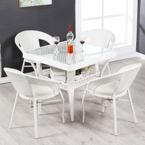 创世人 80大方桌阳台藤椅三件套五件套家用椅子靠背椅户外休闲藤椅套装藤桌椅组合