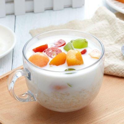 哲飞家居家用大号透明玻璃杯子燕麦碗酸奶早餐杯牛奶泡麦片带把水杯带盖勺简约卡通杯子家居器皿生活日用家居日用1只装-早餐杯