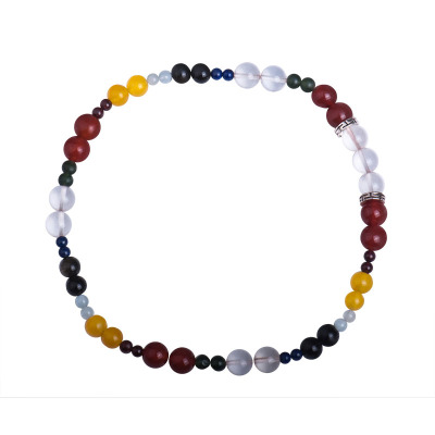 梦克拉 S925银青金石金曜石海蓝宝石石榴石岫玉玛瑙水晶双圈手串 天露翠霞