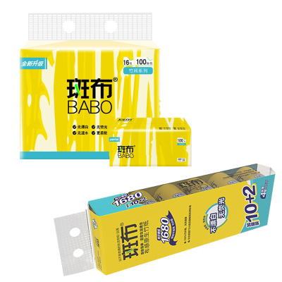 斑布(Babo)卷纸12卷+抽纸16包组合(BCTJ140A12+BTR100D16)/组 纸巾餐巾纸本色卫生纸竹浆