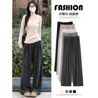 灰色糯米裤女春秋新款高腰垂感休闲小个子针织慵懒宽松阔腿裤_118