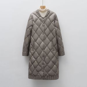 女式90绒轻薄羽绒圆领菱形格中长款女装轻薄款羽绒服