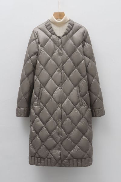 女式90绒轻薄羽绒圆领菱形格中长款女装轻薄款羽绒服