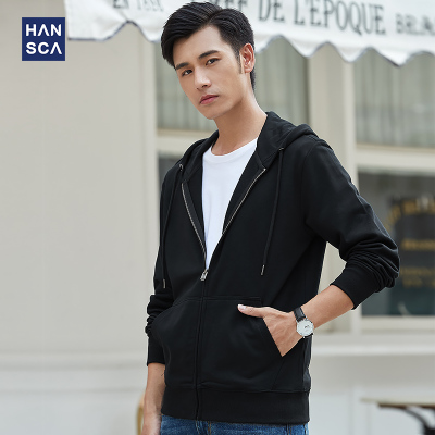 HLCOMAN汉斯卡春秋款连帽卫衣男开衫加绒加厚宽松运动休闲拉链外套上衣潮卫衣