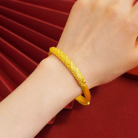 仿黄金越南沙金古法手镯女龙凤孔雀磨砂实心镯子镀金仿真婚庆首饰送女朋友老婆情人节七夕生日礼物