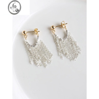 JiMi气质碎银子短长款流苏耳钉设计蚊香盘无耳洞耳夹高级耳环气质耳饰