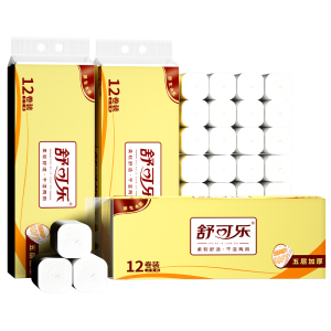 舒可乐 原生木浆无芯卷纸卫生纸 五层加厚卷纸家用实惠装餐巾纸擦手纸巾厕所纸 母婴可用 48卷/4提装