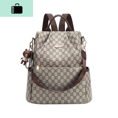 双肩包女2020新款欧美ins超火百搭两用单肩旅行印花时尚防盗背包NEW LAKE 咖色