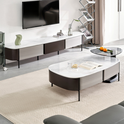 全友家居意式简约灵活组合边几茶几分区储物微晶石台面电视柜客厅家具