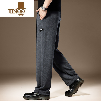 YANXU高端华夫格灰色直筒休闲裤男秋季新款轻熟卫裤简约阔腿垂感裤子男