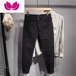 七斓2023秋季新款刺绣人像牛仔裤男士网红同款修身学生小脚九分裤子潮