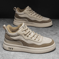 秋季上新男士运动板鞋超纤皮面中帮冷粘百搭休闲工作板鞋潮搭男鞋