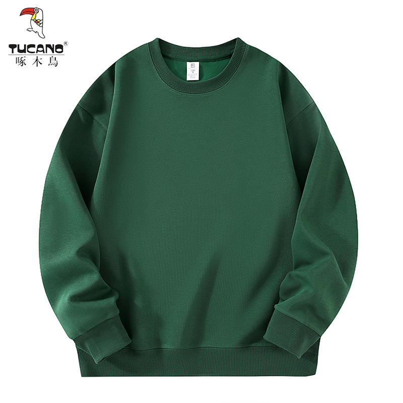 啄木鸟2025年春秋季新款华棉圆领宽松休闲垂纯色长袖上衣男款卫衣