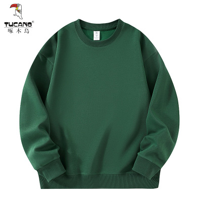 啄木鸟2025年春秋季新款华棉圆领宽松休闲垂纯色长袖上衣男款卫衣