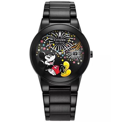 西铁城(CITIZEN)光动能石英表40mm黑不锈钢表带男女士通用米奇系列防水手表