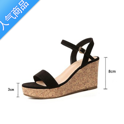 SUNTEK坡跟凉鞋女夏季网红2023新款时尚舒适防滑百搭公主高跟一字带凉鞋