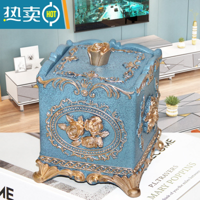 敬平牙签盒家用轻奢棉签盒高颜值客厅收纳盒子高端个性创意牙签筒 玫瑰情缘蓝金色