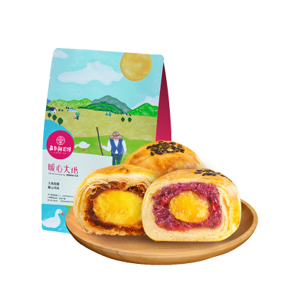 嘉华鲜花饼暖心大地礼袋360g蛋黄酥6枚综合口味礼袋玫瑰肉丝蛋黄休闲零食糕点心