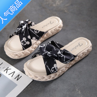 SUNTEK凉拖鞋女夏外穿2023新款厚底增高踩屎感沙滩凉鞋蝴蝶结软底一字拖