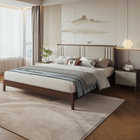 全友家居新中式卧室生态科技皮舒适软靠床屏橡胶木板木床双人床