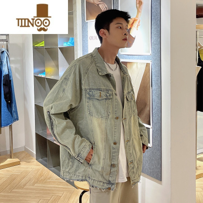 YANXU2023秋款浅蓝色朋克风牛仔做旧外套男女ins小众设计夹克宽松上衣