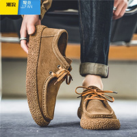 聚范男鞋夏季透气休闲复古板鞋一脚蹬男士翻毛皮鞋上班工作软底豆豆鞋
