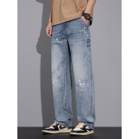 个性潮流设计宽松牛仔裤男款 四季可选直筒痞帅青年街潮 休闲长裤