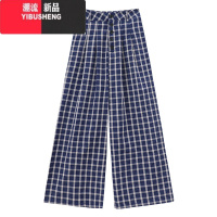 YIBUSHENG格子直筒休闲裤女季新款复古高腰宽松阔腿慵懒风拖地长裤子ins