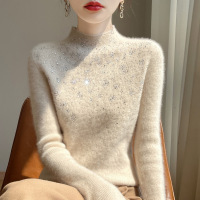 一线成衣烫钻洋气半高领毛衣女修身内搭打底衫秋冬新款中领针织衫