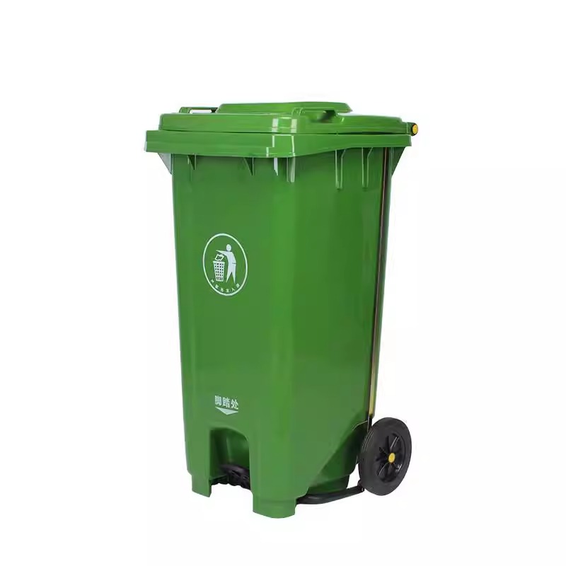 老房太太 垃圾桶 120升 47*55*96cm 翻盖脚踏带轮 厨余 分类 环卫 垃圾箱 L99/个
