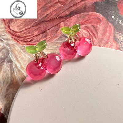 JiMi悦己||粉色水果樱桃耳钉女耳环925银针可爱少女清新无耳洞耳夹ins