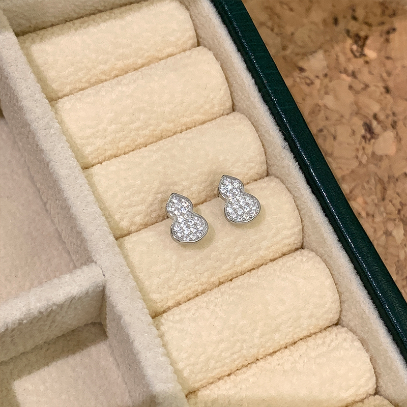 s925纯银碎冰冰葫芦耳钉女小众高级感日常百搭养耳洞气质耳环送女朋友老婆情人节七夕生日礼物