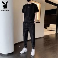 花花公子男士夏季套装潮牌运动男装帅气搭配短袖裤子休闲两件式