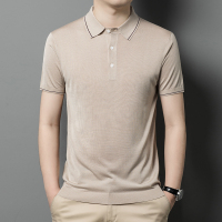 夏季纯桑蚕丝短袖t恤男翻领针织polo衫男装薄款真丝半袖体恤
