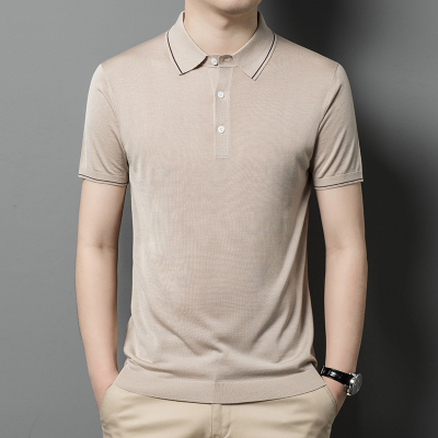 夏季纯桑蚕丝短袖t恤男翻领针织polo衫男装薄款真丝半袖体恤