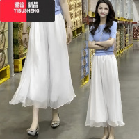 YIBUSHENG杏色飘逸流光裙裤女2024季新款休闲气质垂感宽松阔腿裤裙裤裙子