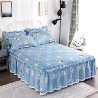 美帮汇全棉床罩床套防滑床裙式单件全棉保护防尘罩1.5米1.8m床单1三件套 星梦缘蓝 150x200[单件床裙]