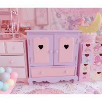 美帮汇粉嫩少女心爱心镂空昭和木柜子桌面收纳盒化妆品整理盒首饰盒