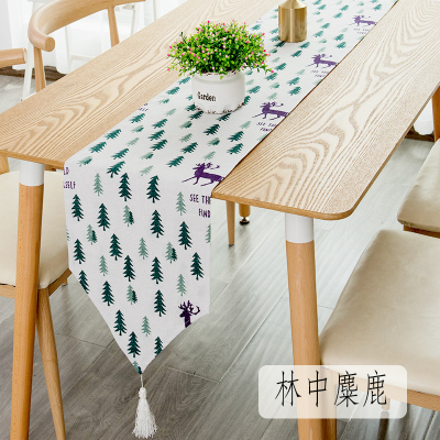 北欧桌旗现代简约茶几桌旗布长条餐桌茶台布艺鞋柜布盖 林中麋鹿 30*180cm(适合120-140cm左右桌子茶几柜子)