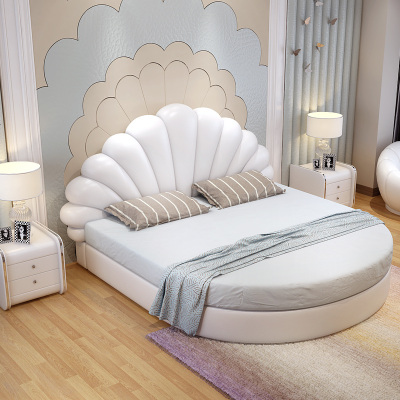 圆床双人床婚床现代简约大气主卧情侣欧式皮床轻奢ins网红公主床