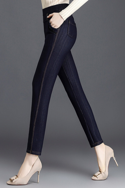 迪鲁奥(DILUAO)新款女装中老年常规款裤女50岁打底裤妈妈牛仔裤外穿高腰春秋弹力常规裤松紧腰新款女装