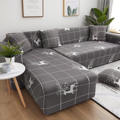 弹力懒人沙发套罩通用型全包萬能套北欧简约布艺沙发垫全盖布一套 北欧麋鹿 L形组合沙发(贵妃XL码+沙发XL码)