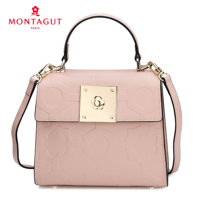 梦特娇包包女新款手提小方包真皮单肩包女时尚锁扣小清新牛皮斜挎包女