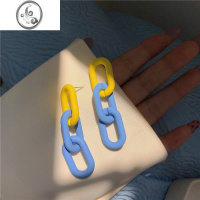 JiMi玫粉色+蓝色耳钉~ins小众设计感撞色甜美链条长款耳环女夏季耳饰