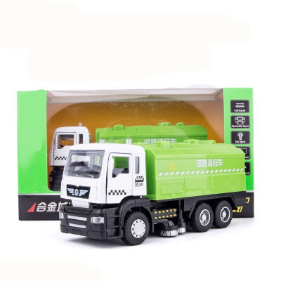 儿童玩具消防车工程车吊车合金玩具车垃圾车水罐车仿真云梯消防车道路清扫车（绿色盒装）